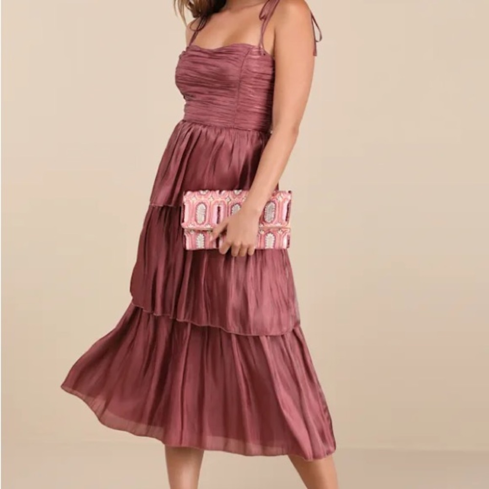 Lulu's Dusty Rose Tiered Midi Dress